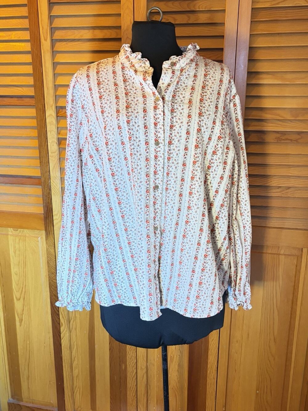 LC Lauren Conrad Blouse Womens Floral Cotton Ruffle Puff Sleeve Cottagecore